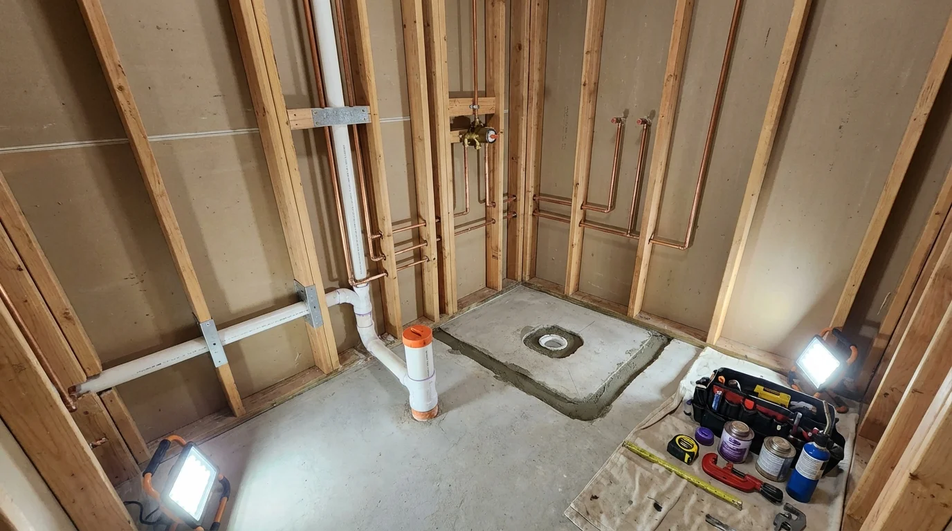 Bathroom rough-in plumbing during remodel by Johns Plumbing LLC in Springerville