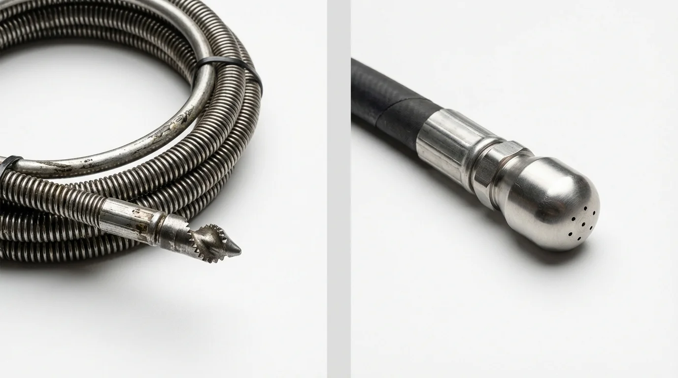 Drain snake cable and hydro jetting nozzle used for drain cleaning in Springerville, AZ